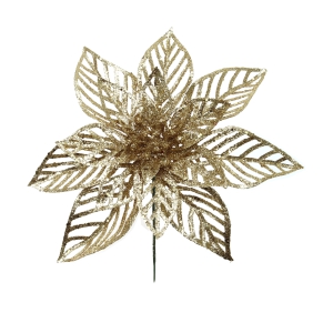 8.5 Inch Gold Glittered Poinsettia Pick (lot of 12) SALE ITEM